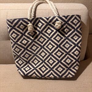 Summer & Rose Geometric Patterned Tote Bag - Navy Blue and Cream